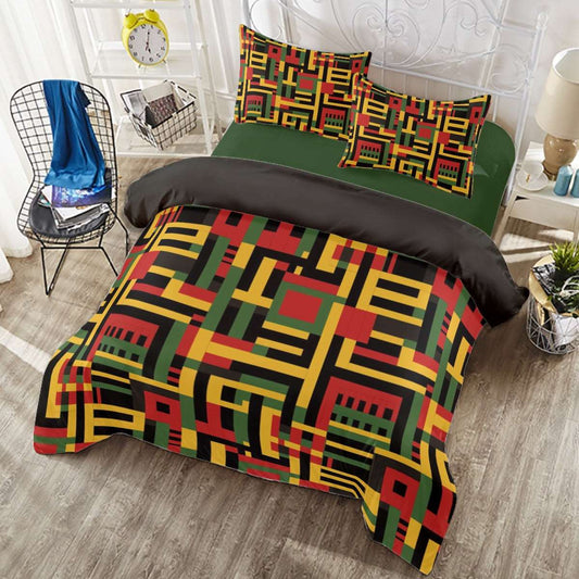 African Kente Cloth Print Four-Piece Duvet Cover Set , African Print Bedding