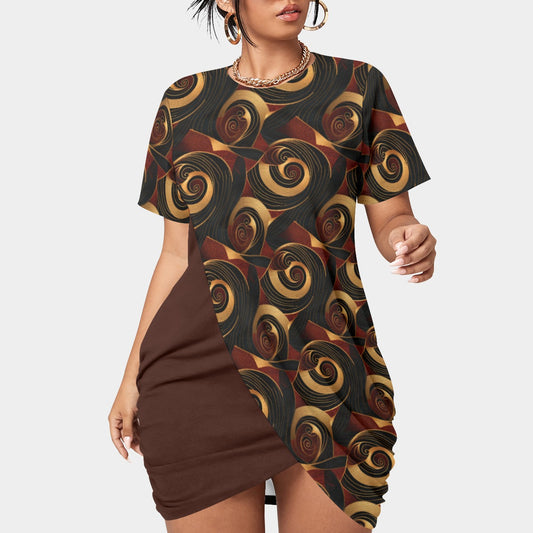 Crimson & Gold African Ankara Print Plus Size Women’s T-Shirt Hem Dress