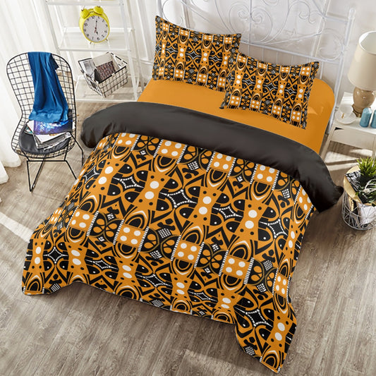 Tribal African Mud Cloth Black & Ochre Pattern Duvet Cover Set, African Pattern Duvet, Bedroom Set, Ethnic Home Decor