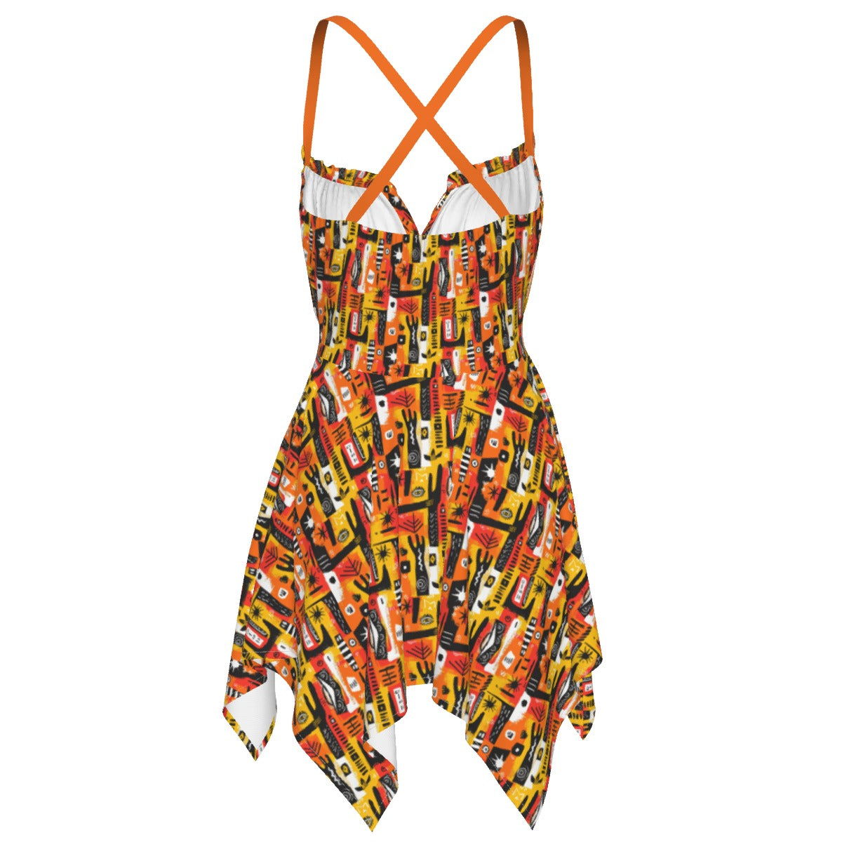 Sunset Palette Afrocentric Print Summer Dress,  Orange Abstract Women's Sleeveless