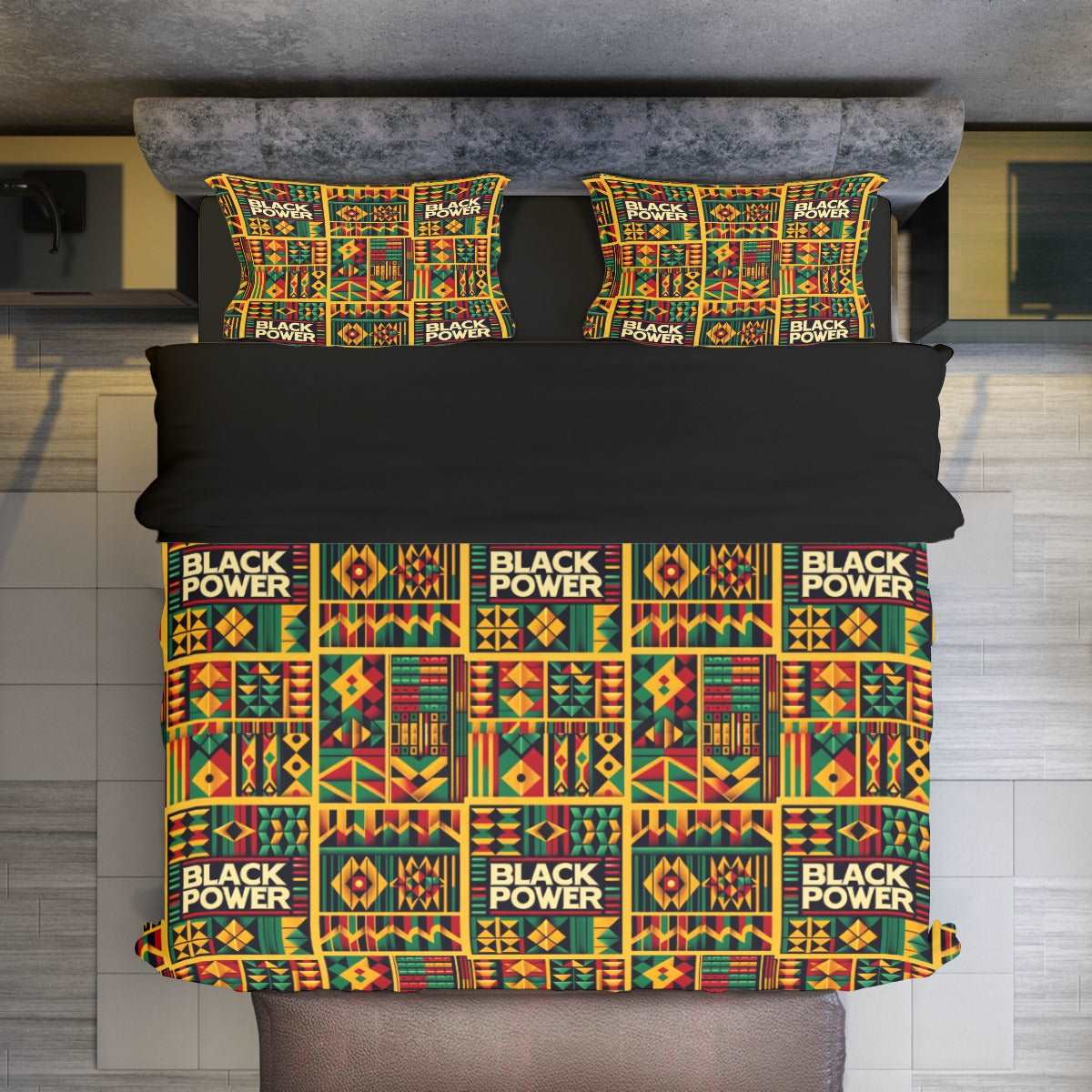 African Kente Cloth Print Black Power 4 Piece Duvet Cover Set, Tribal Print Home Decor