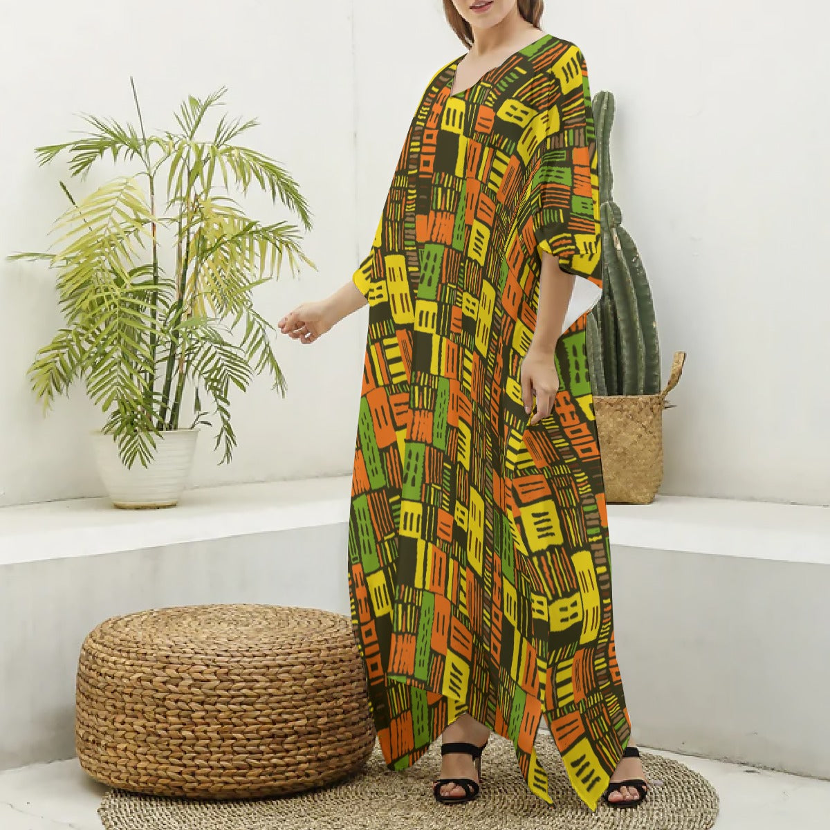 Vibrant Kente Elegance Kaftan, African Mud Cloth Inspired Robe, African Print Cover Up