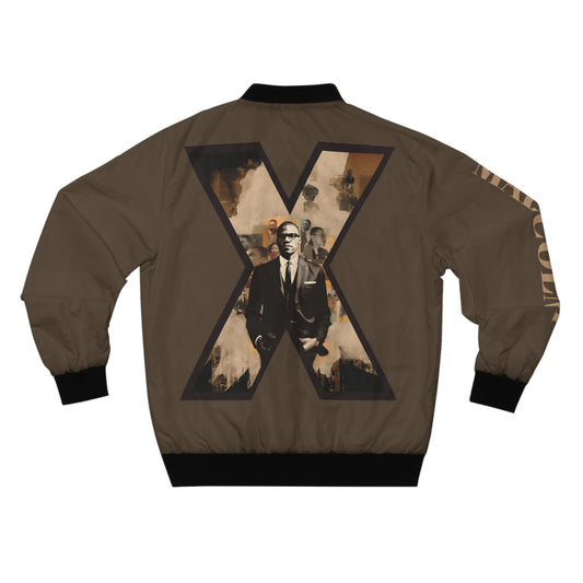 Malcolm X  Civil Rights Icon Men's Bomber Jacket,  Mens Civil Rights Apparel Brown Bomber Jacket