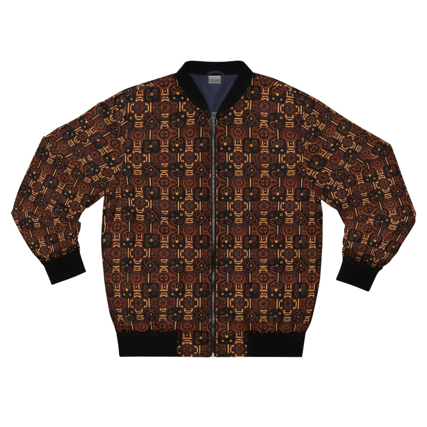 Brown African Wax Print Men's Men's Bomber Jacket, Artistic African Design Jacket