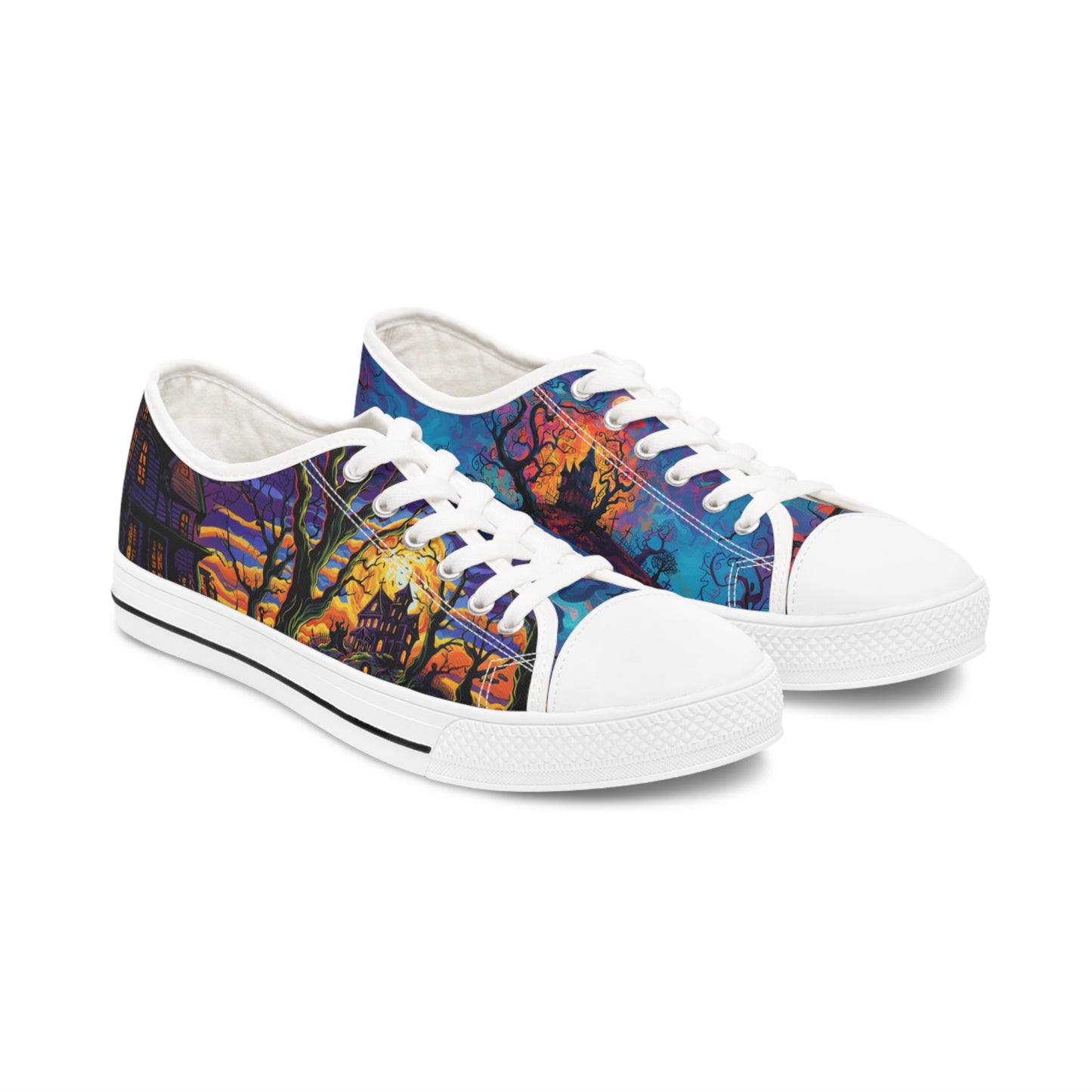 Halloween Low Top Sneakers - Dual Print Design, Women's Breathable Canvas Shoes with Memory Foam Insoles