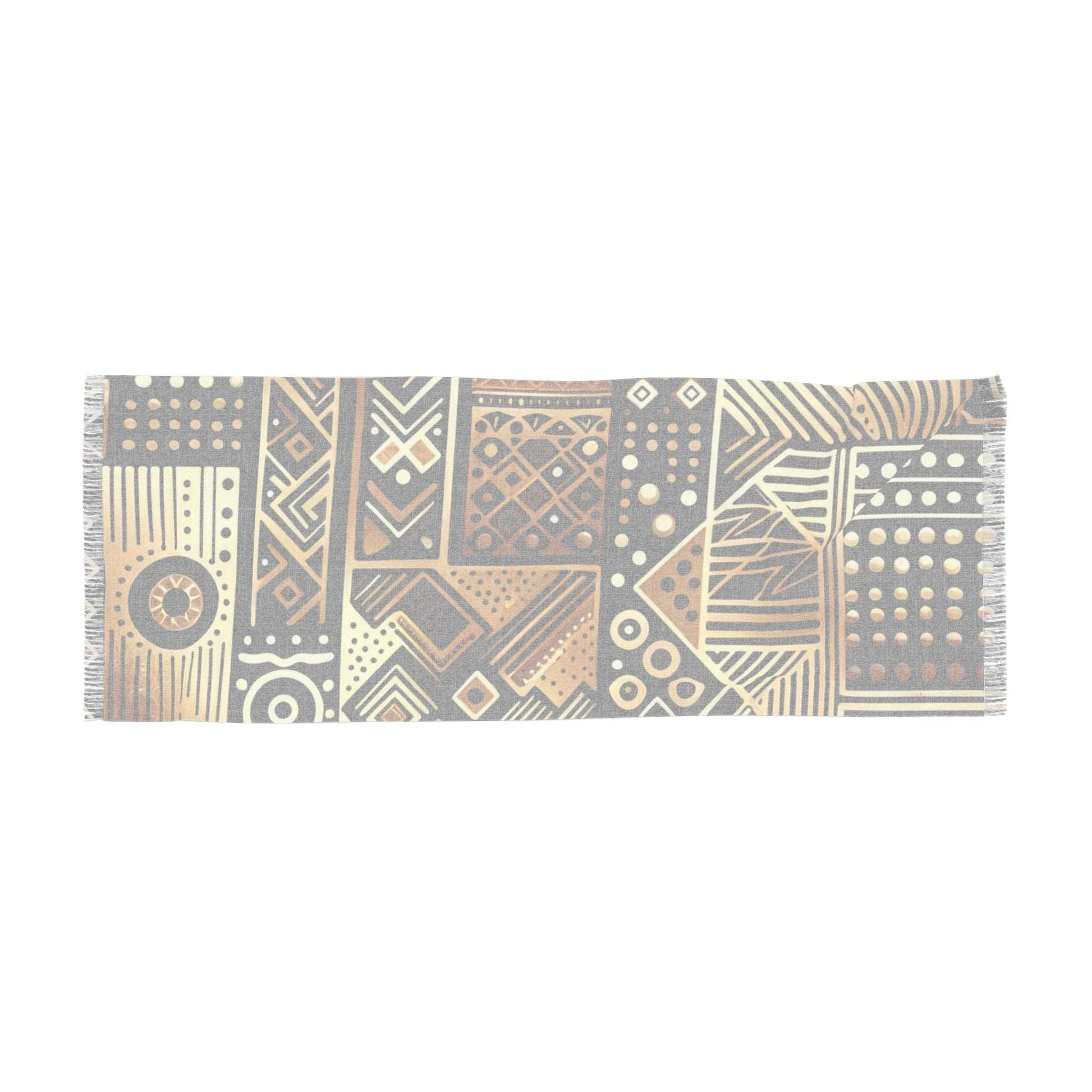 African MudCloth Print LightWeight Scarf,  Black & Gold African Wax Print Women's Fashion