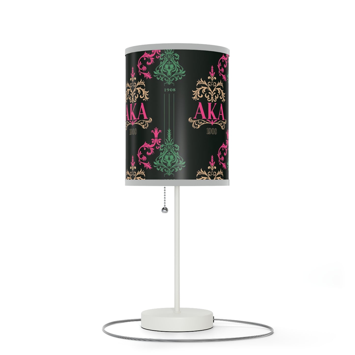 AKA Sorority Pink & Green Table Lamp, Steel Base, High-Res Shade, Dorm Room Decor, Perfect AKA Housewearming Gift, Pretty Girl Office Decor