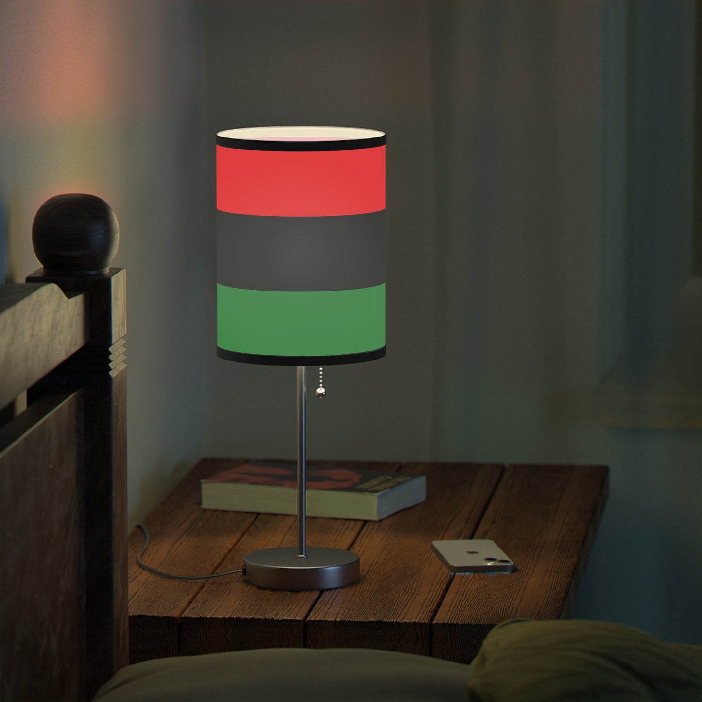 Red Black and Green Pan African Flag Lamp on a Stand, US|CA plug