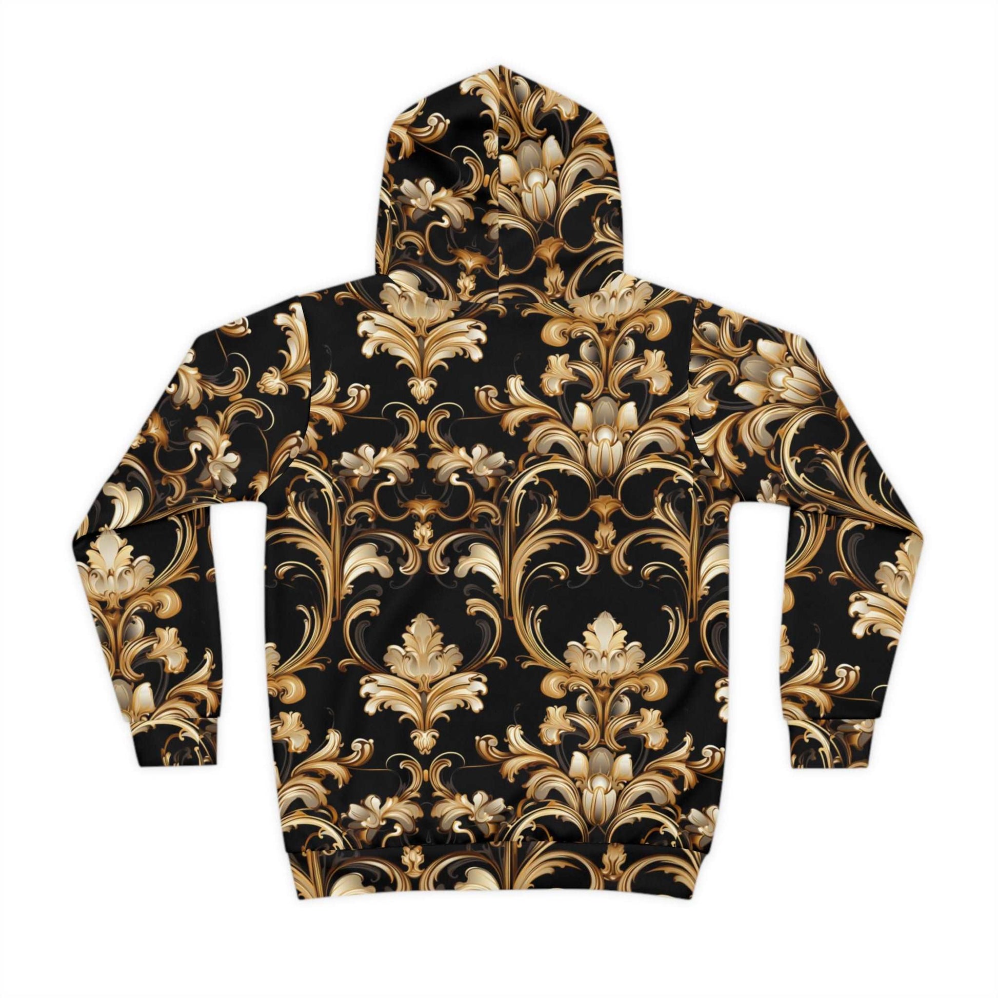 Baroque-Inspired Gold Print Hoodie, Urban Streetwear Style Sweater for Kids