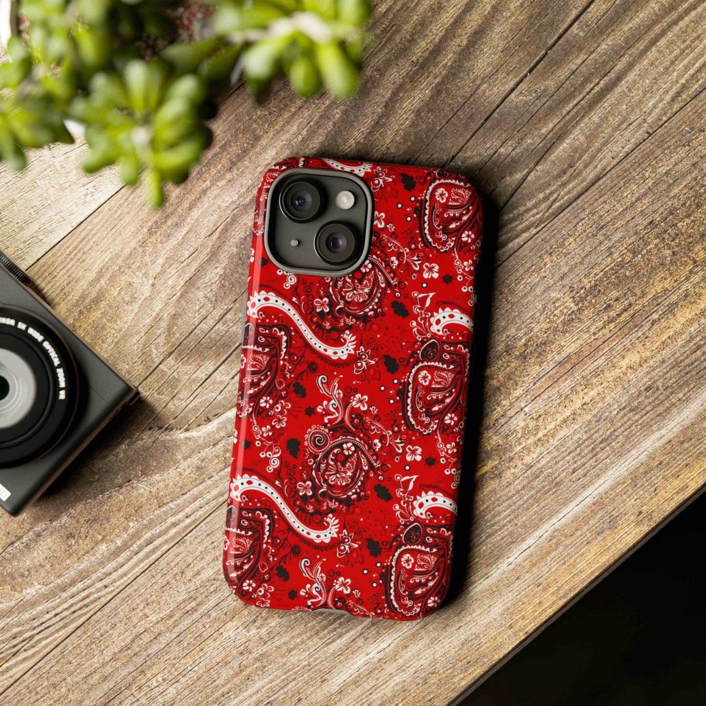 Biomorphic Style Red Bandana Tough IPhone Case, Paisley Print iPhone Case