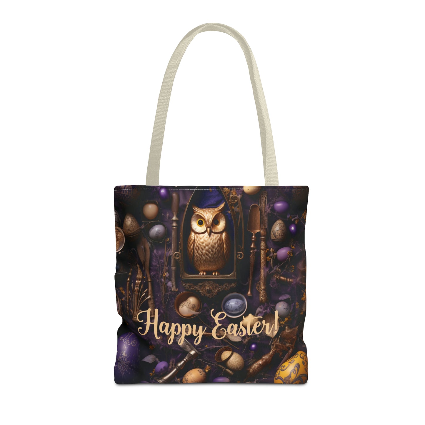 Enchanted Owl Easter Tote Bag - Durable Spun Polyester with Vintage Charm