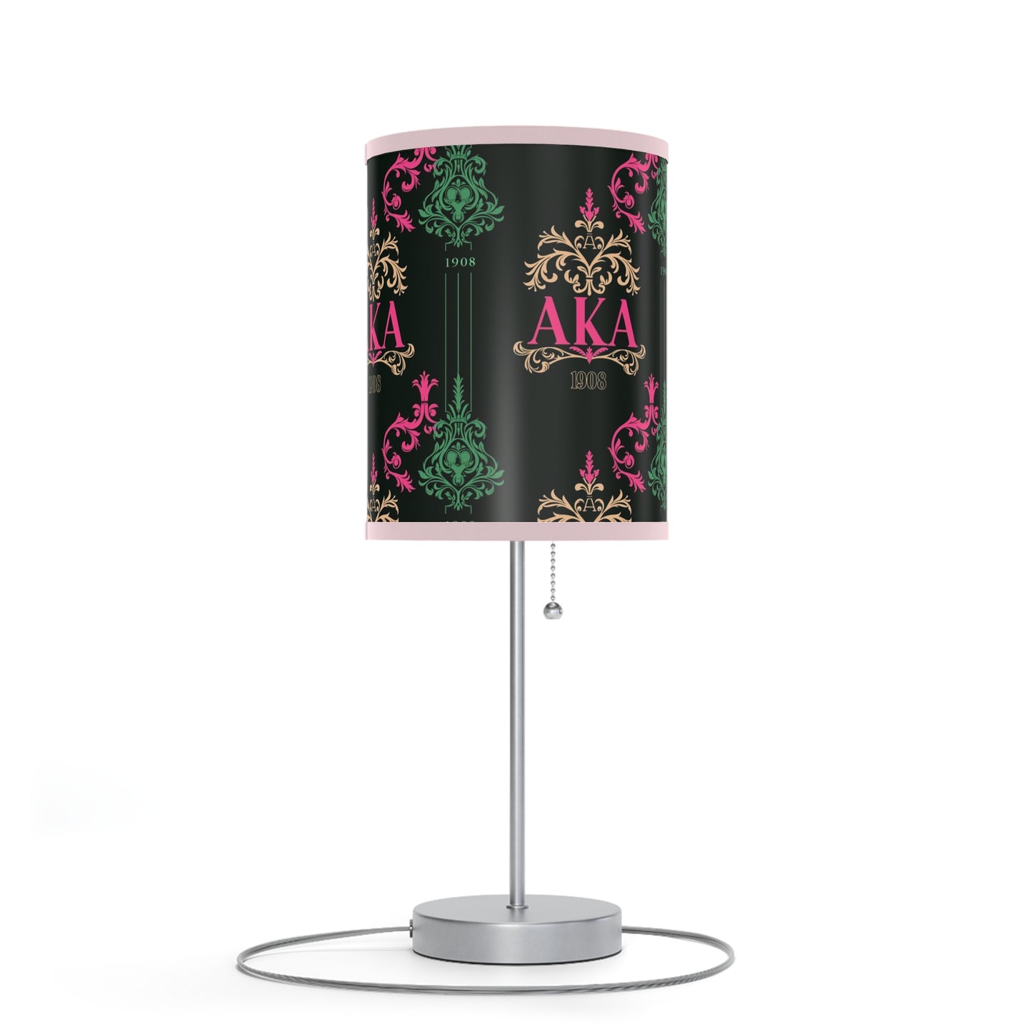 AKA Sorority Pink & Green Table Lamp, Steel Base, High-Res Shade, Dorm Room Decor, Perfect AKA Housewearming Gift, Pretty Girl Office Decor