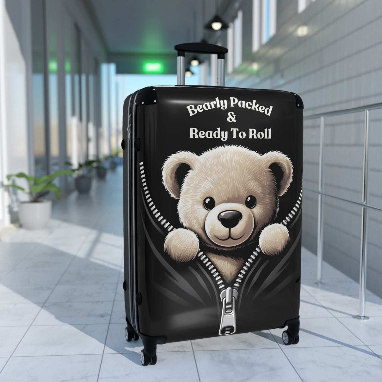 Bearly Packed & Ready To Roll" Cute Bear-Themed Rolling Luggage – Perfect for Kids and Travel Enthusiasts,