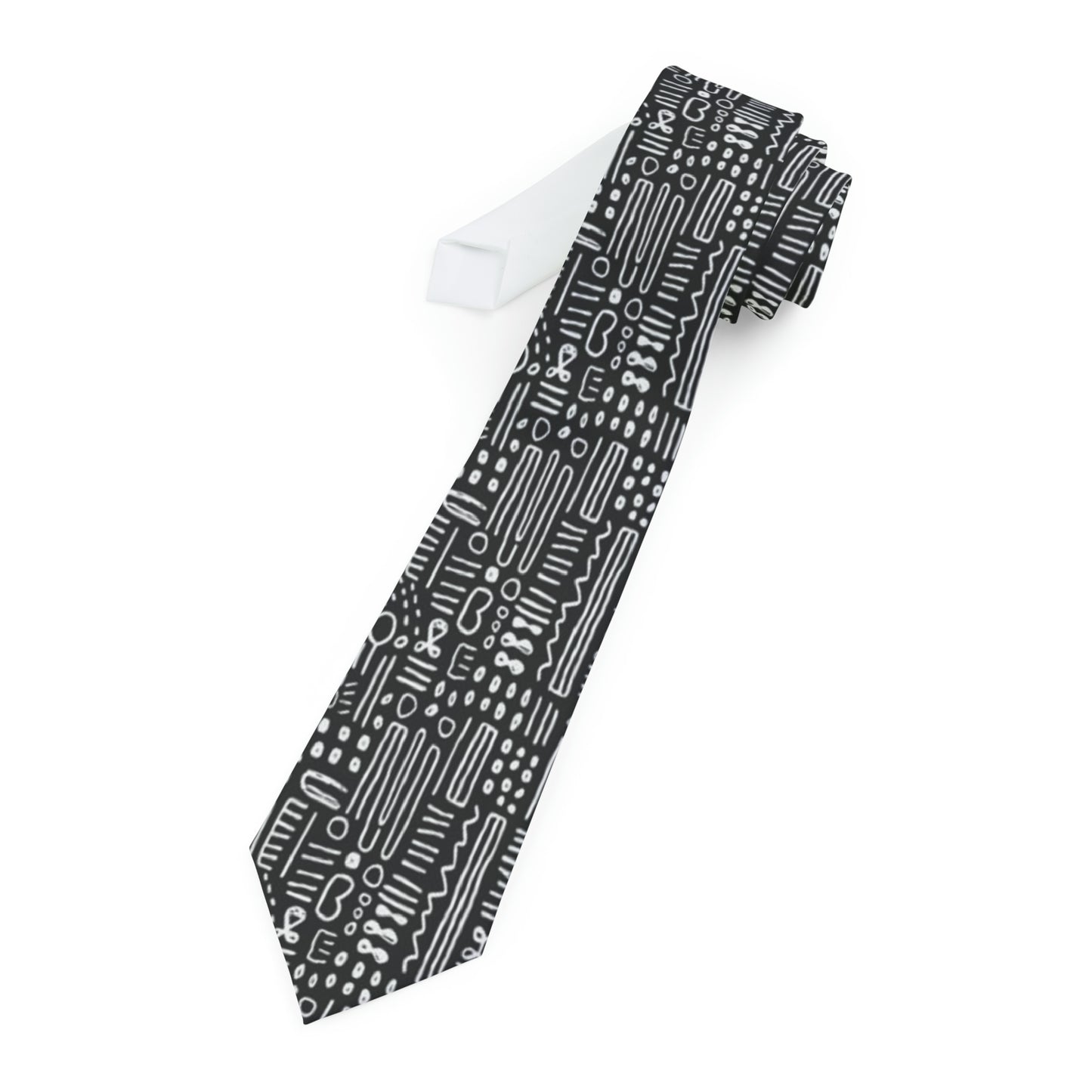 Black & White African Print Mud Cloth Men's Tie, Trendy Men's Ethnic Print Neckwear