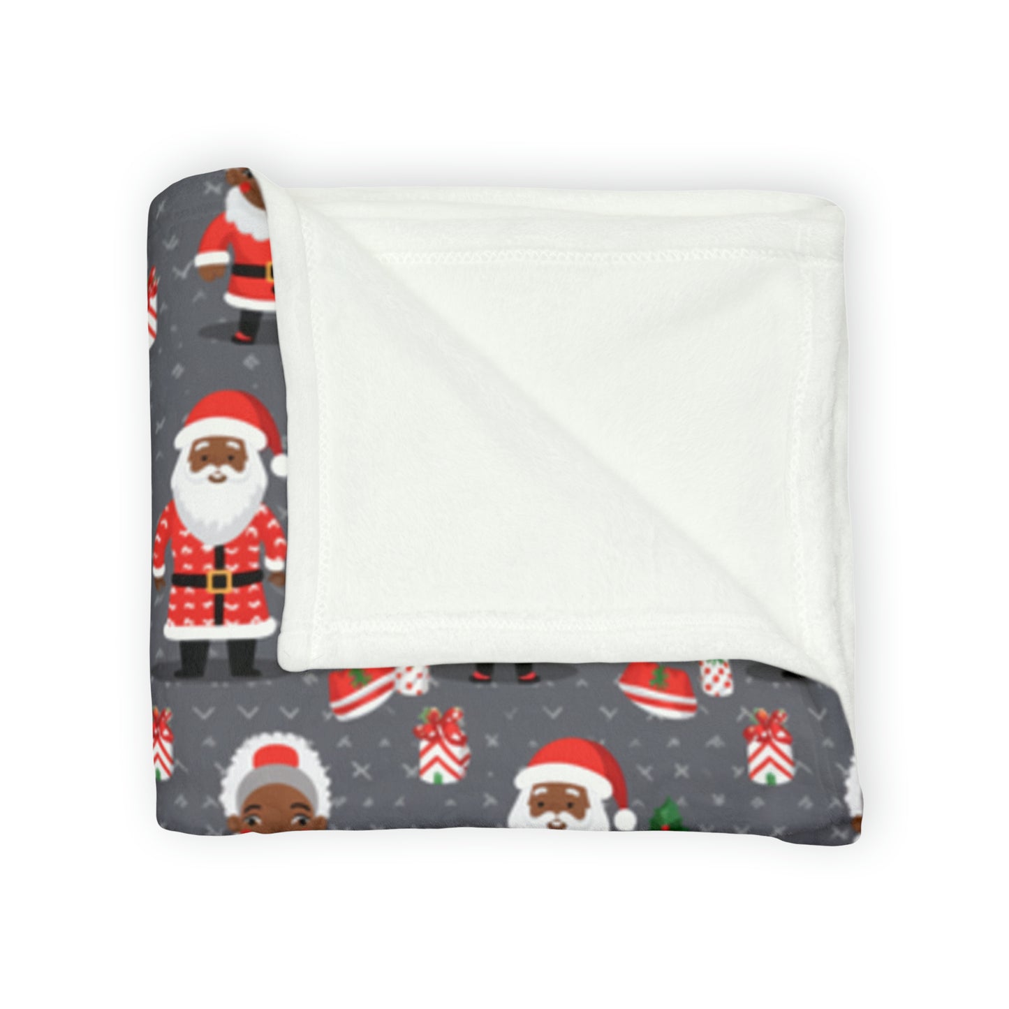 Black Santa & Black Mrs. Claus Christmas Throw Blanket Grey Background