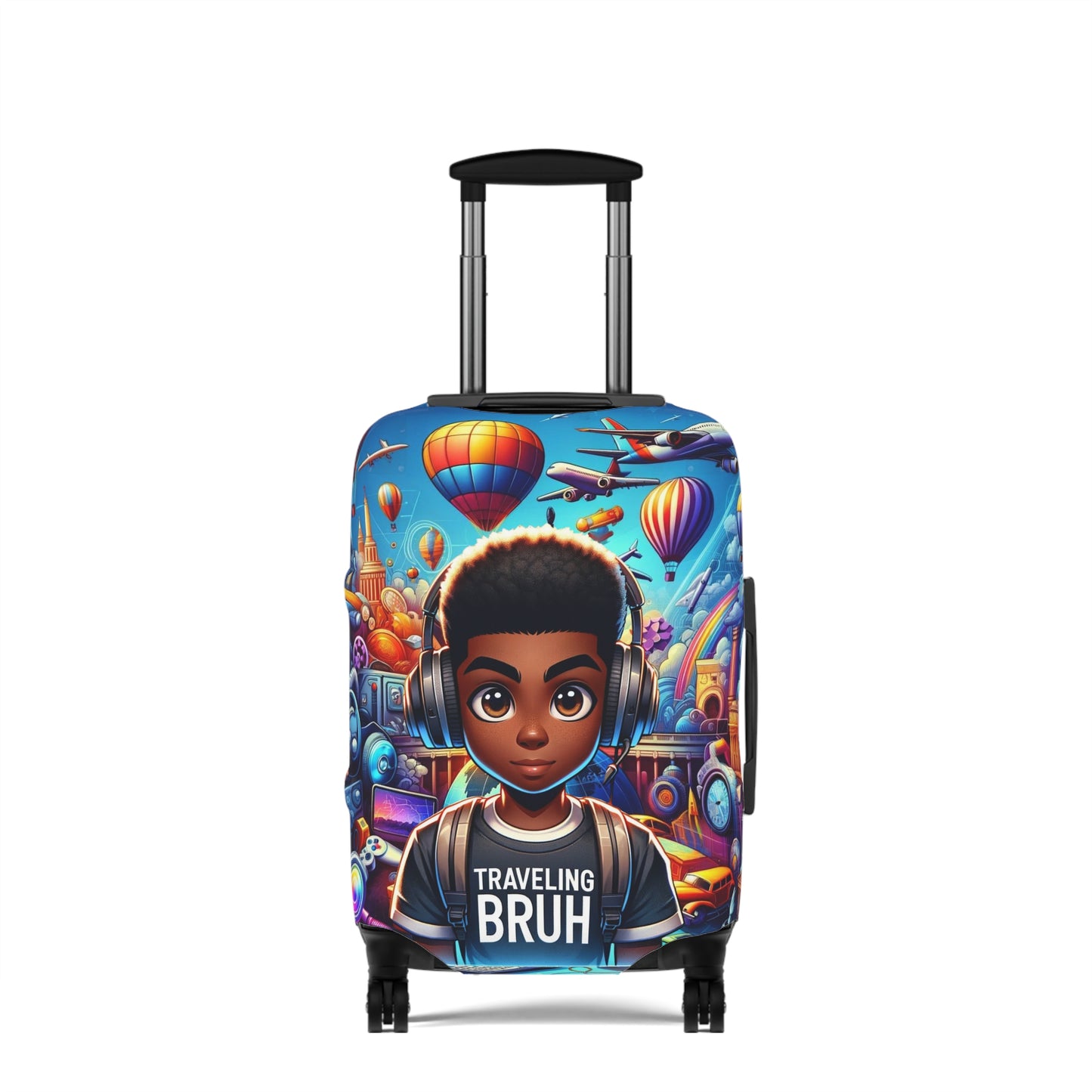 Traveling Bruh Moment Luggage Cover, Black Boy Joy Suitcase Protector