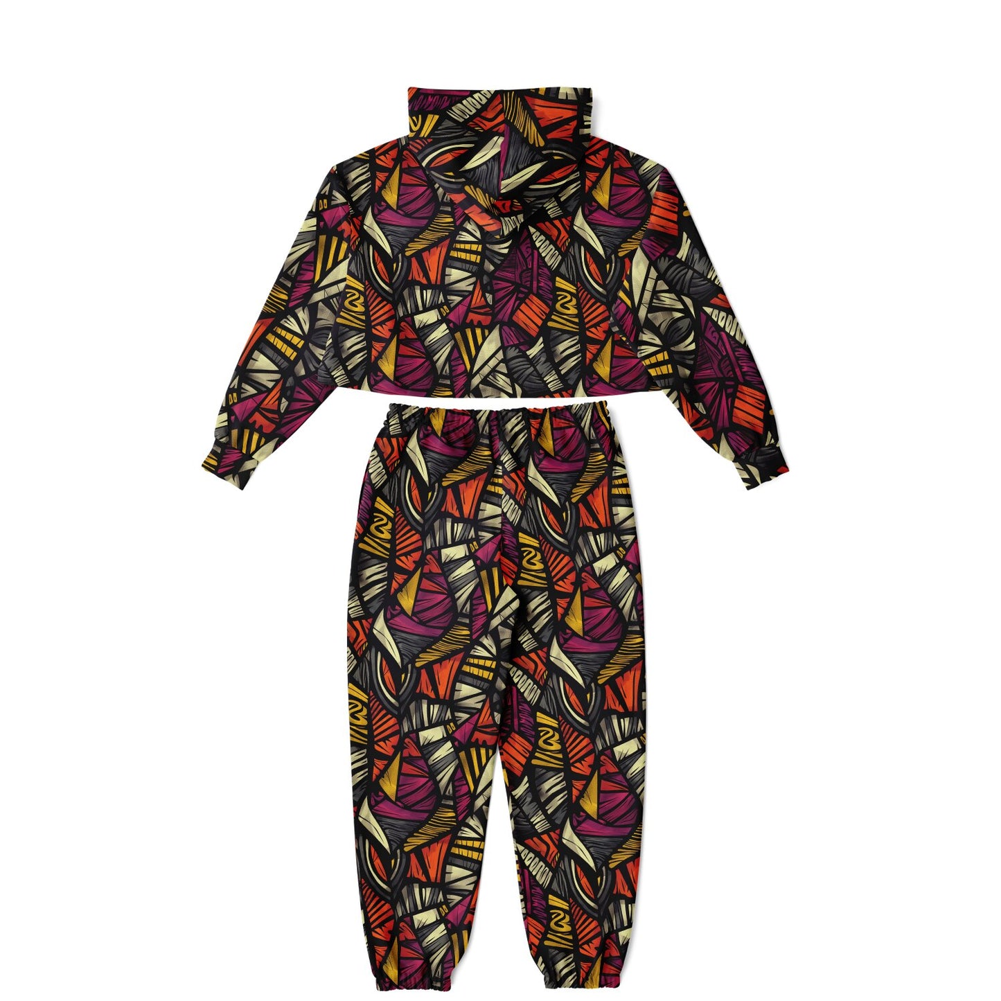 Women's African Kente Cloth Pattern Athletic Hoodie & Jogger Set , Urban Graffiti-Style Streetwear