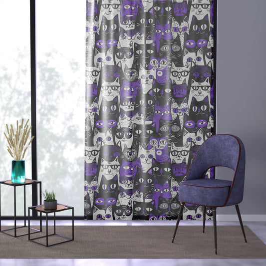 Purple Whimsical Cat Faces Window Curtain, 50" x 84" Animal Themed Matching Room Decor