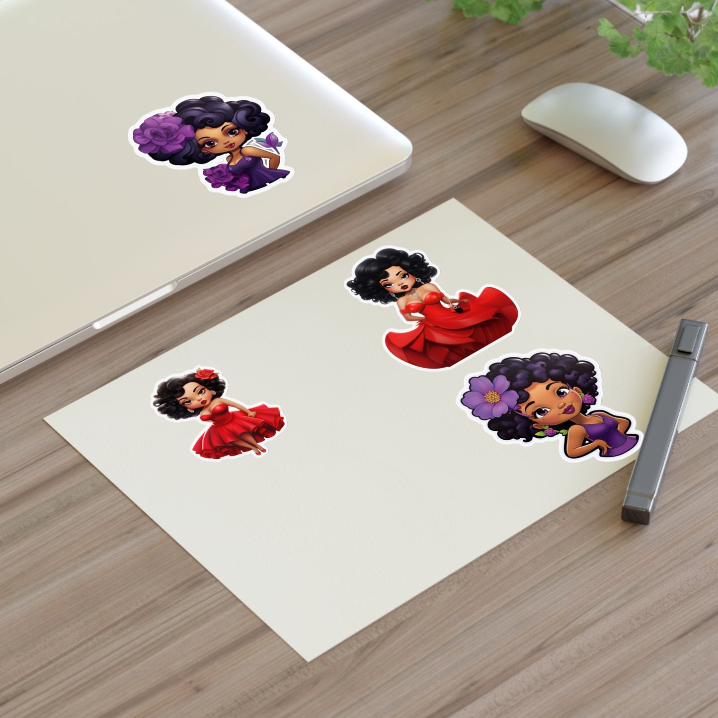 Black Betty Four Sticker Sheet, Red and Purple Dress