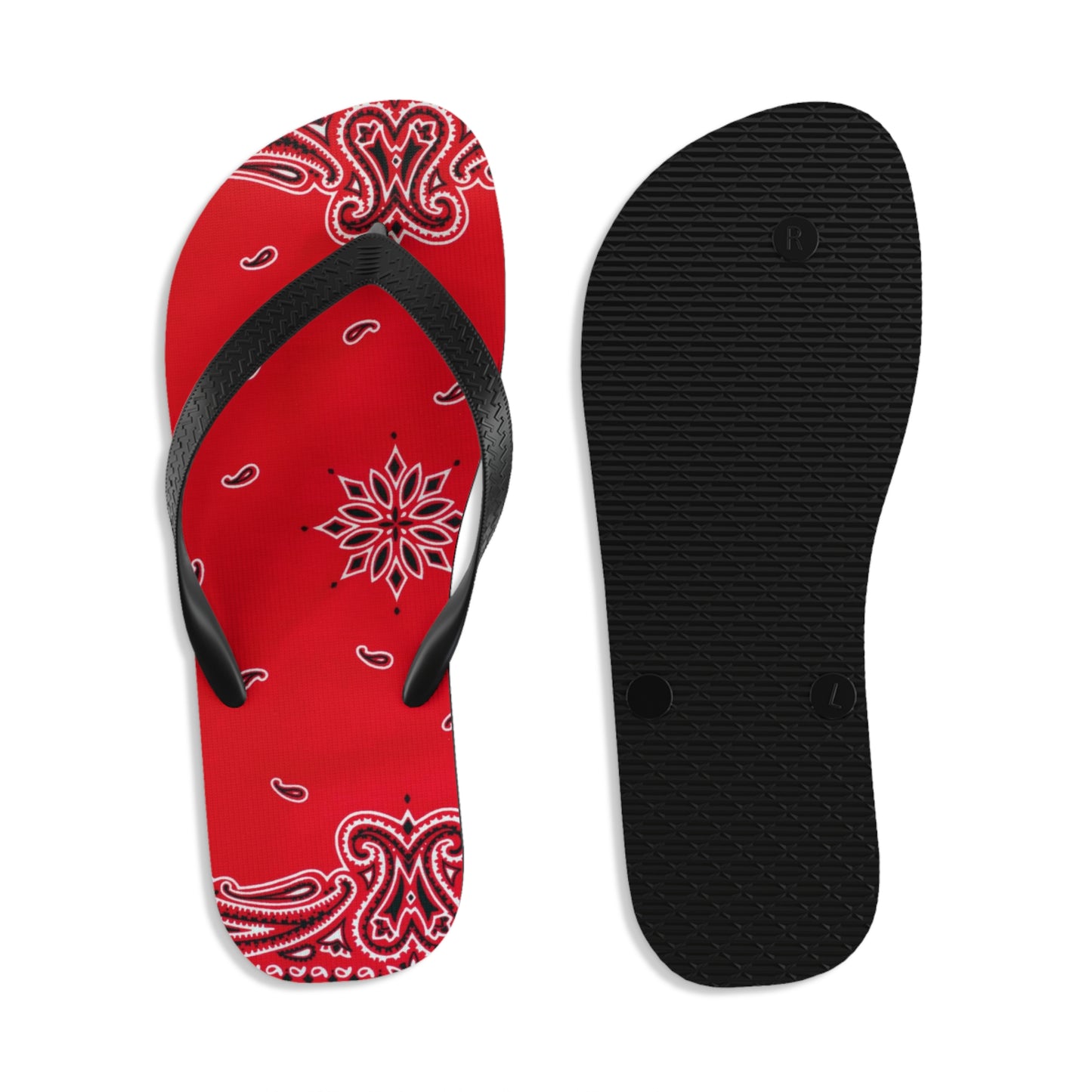 Vibrant Red Bandana Women Flip Flops, Paisley Print Sandals