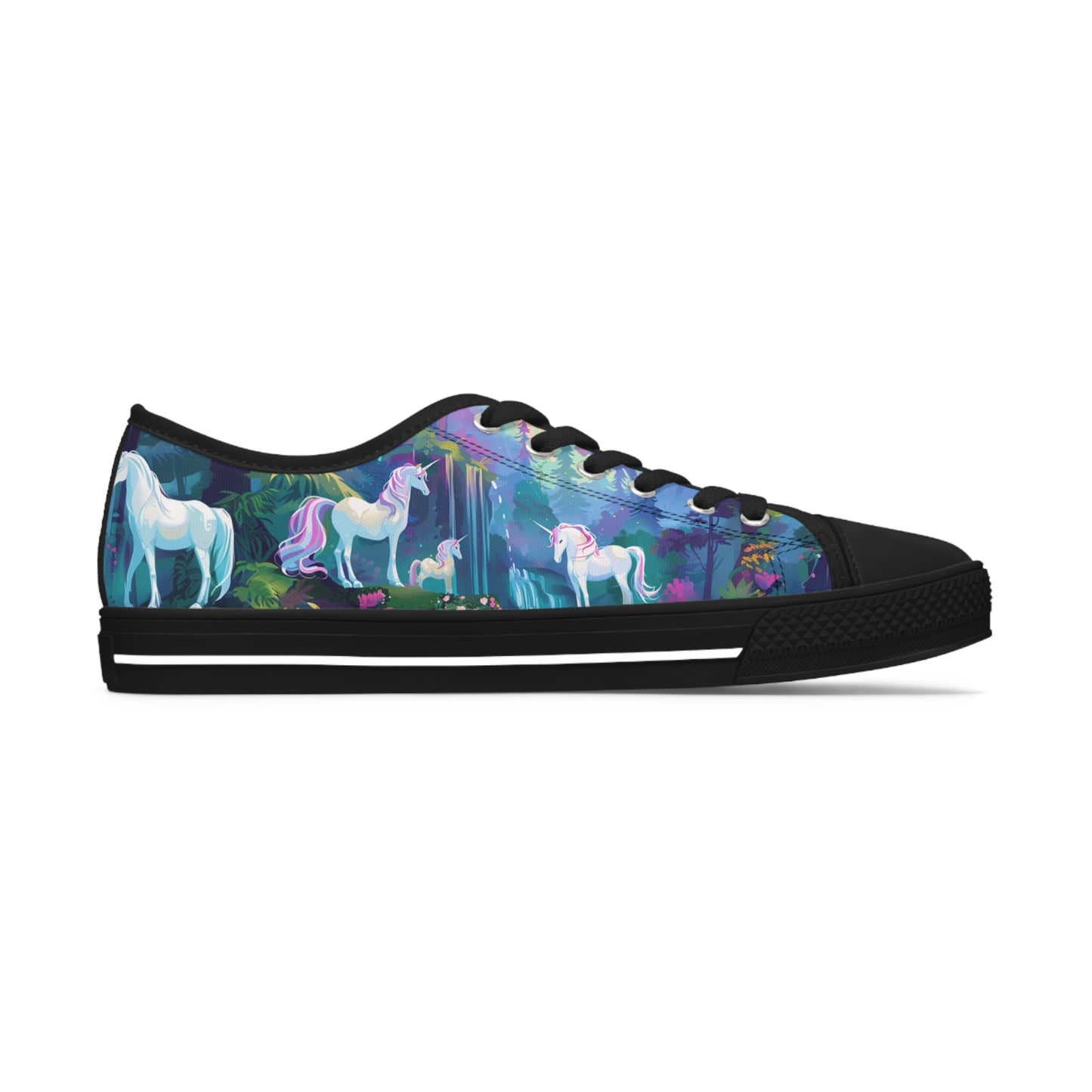 Enchanting Unicorn Fantasy Women's Low Top Sneakers, Magical Forest Print, Breathable Unicorn Theme Shoes, Magical Enchanting Gift For Her