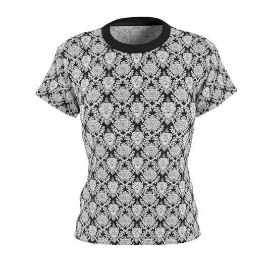 Black & White Artistic Floral Women's Tee, Bridal Shower Fashion