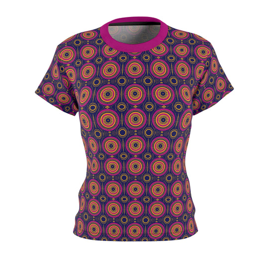 Midnight Navy and Sunrise Medley Ankara Print Women's T-Shirt, Cultural Print Tee