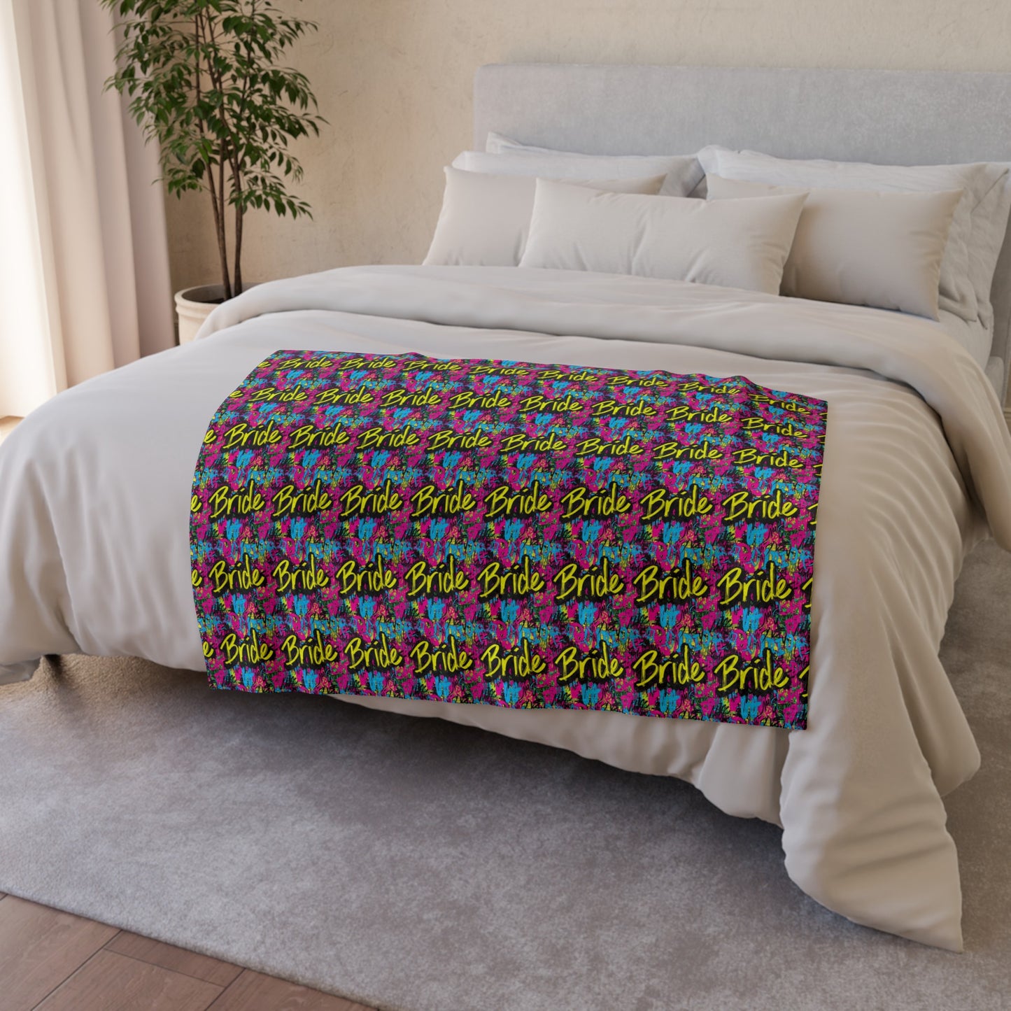 Graffiti Bride Pattern Soft Polyester Blanket, Bridal Party Minky Blanket