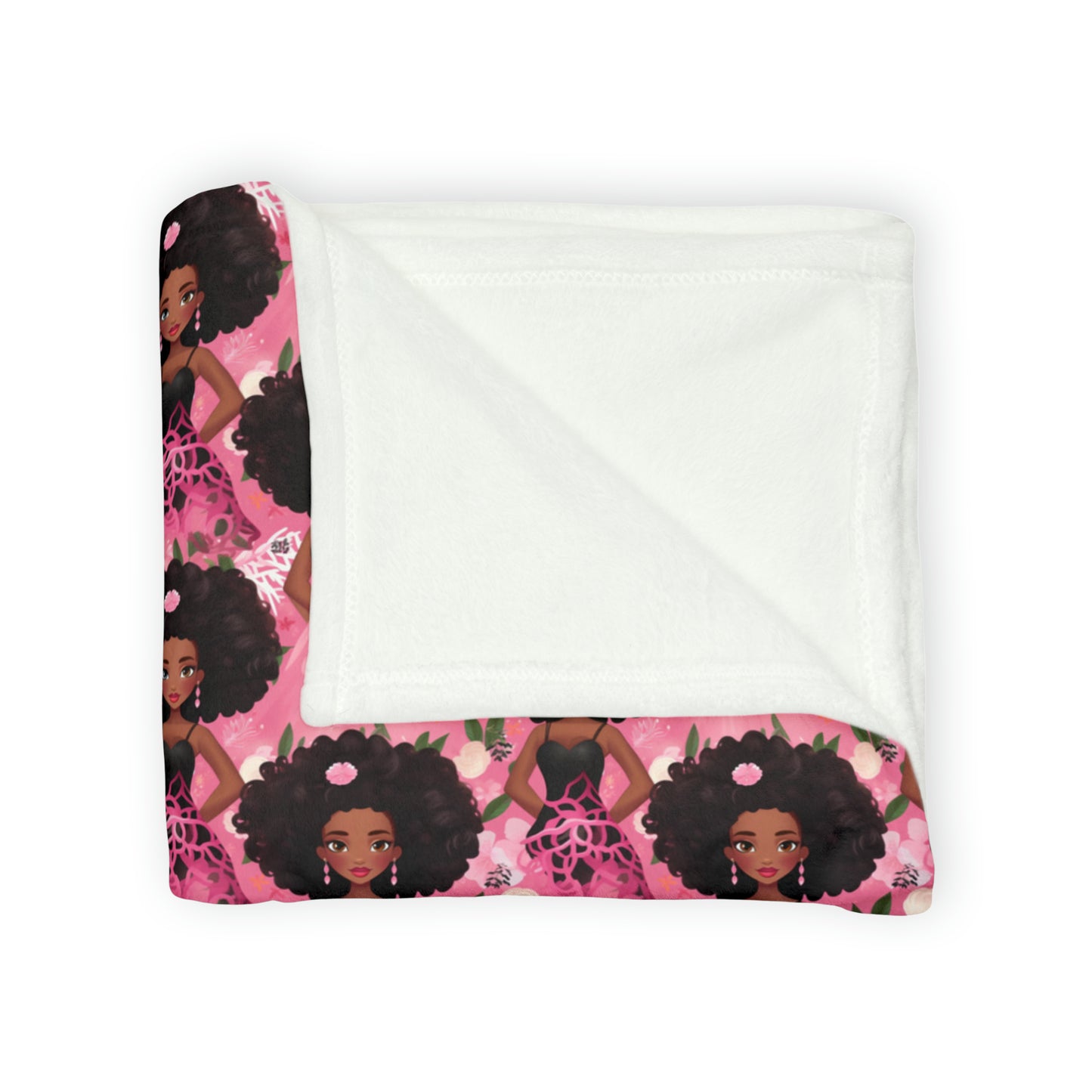 Black Baby Doll Bed Cover, Pink African American Doll Throw Blanket, Pink Girls Bedroom Decoration