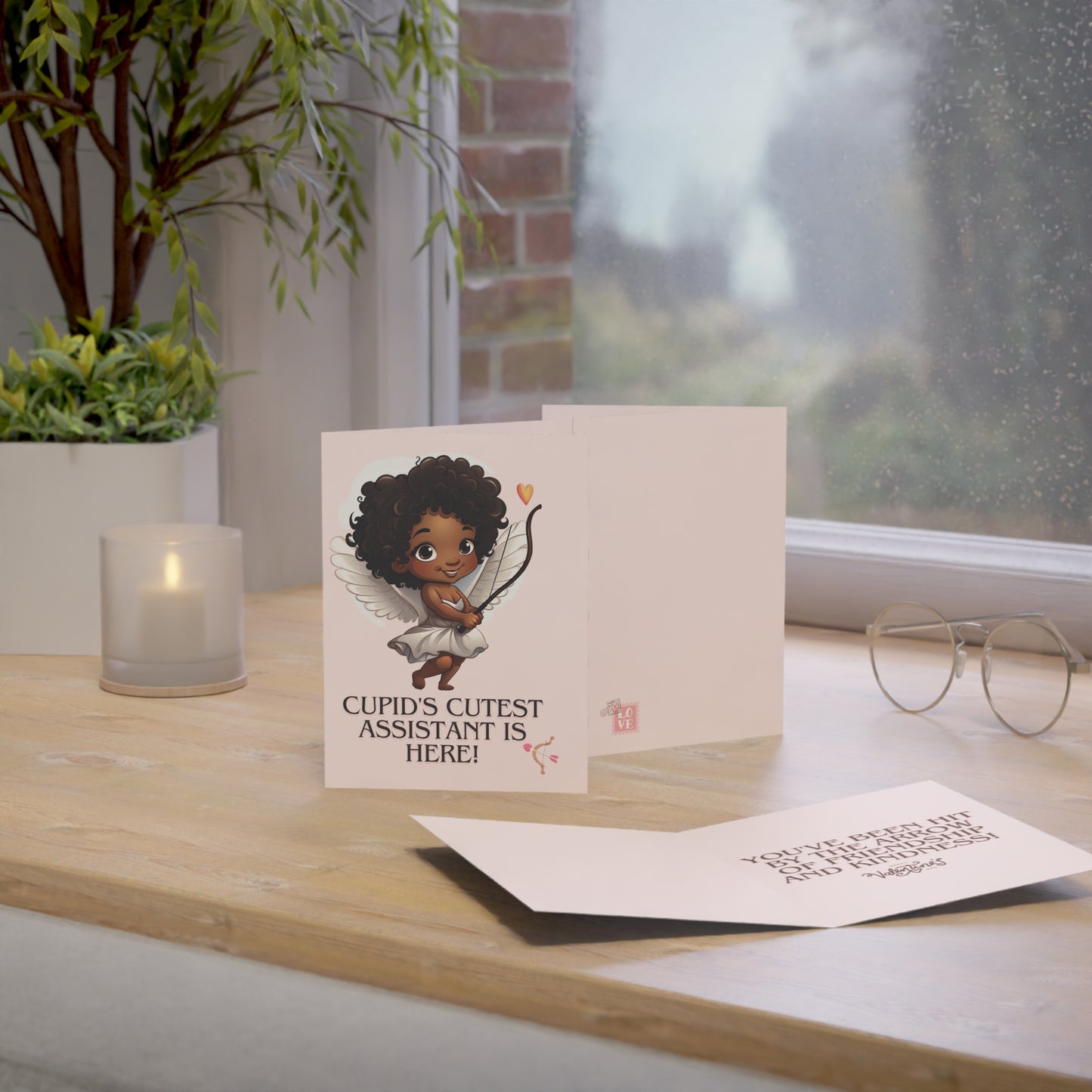 Black Girl Cupid Cute Valentine's Day Greeting Cards(1, 10, 30, and 50pcs), Bulk Valentines Day Cards For African American School Aged Kids