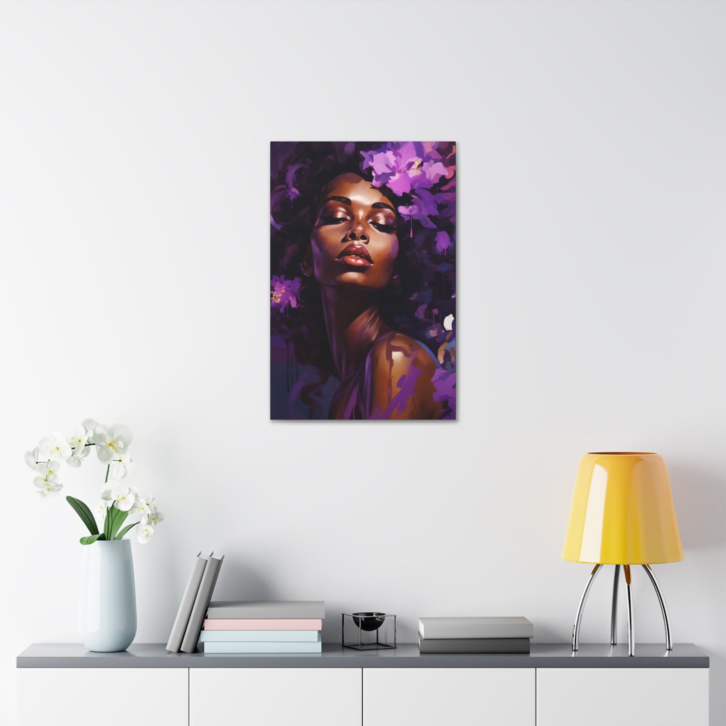 African Woman Stretched Canvas Print - Art Nouveau Purple Decor Canvas Poster