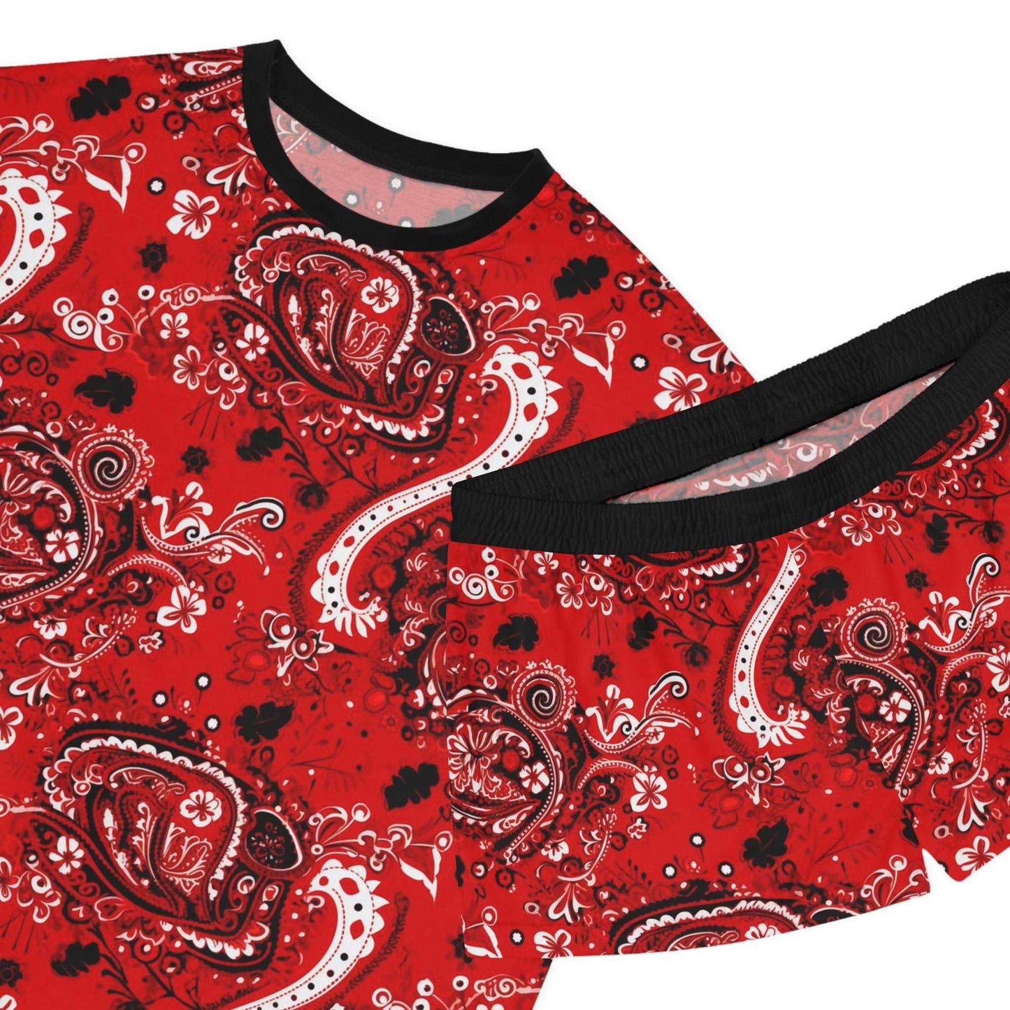 Biomorphic Red Bandana Print Women's Pajamas Two-Piece Set