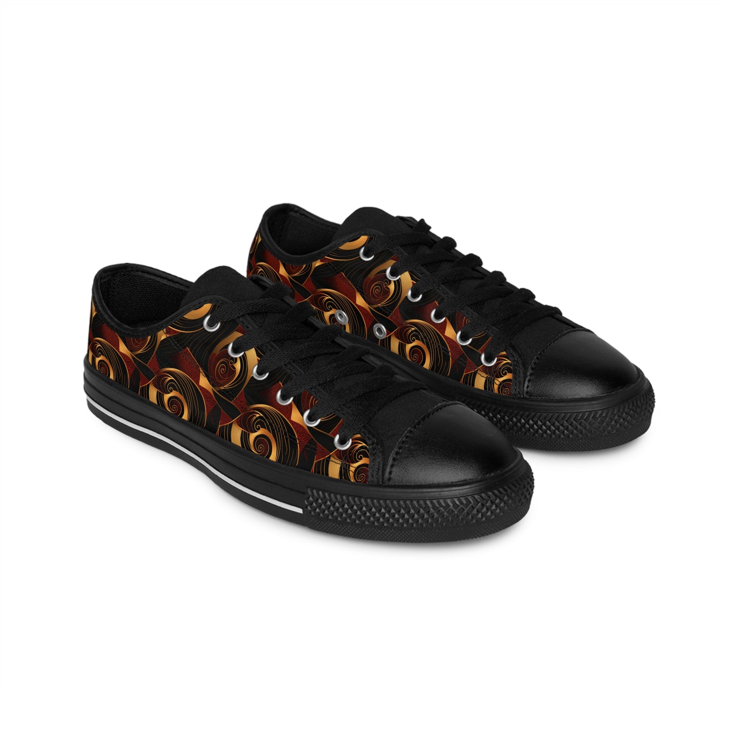 Crimson, Gold & Black African Ankara Print Men's Sneakers - Heritage Fashion Low Tops