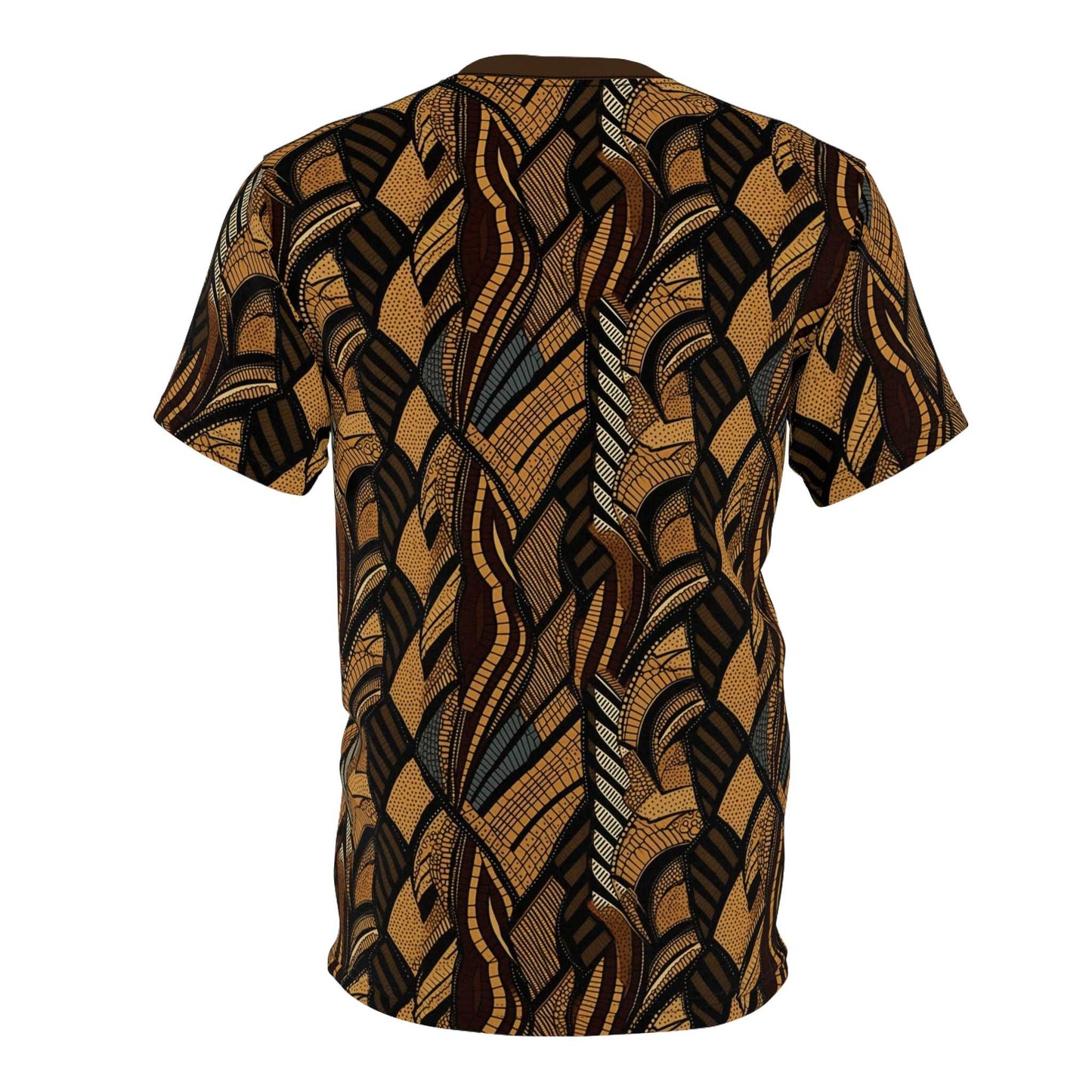 Afro Colombian Inspired African Print Tee, Deep Brown Africa Print Unisex All Over Print T-Shirt