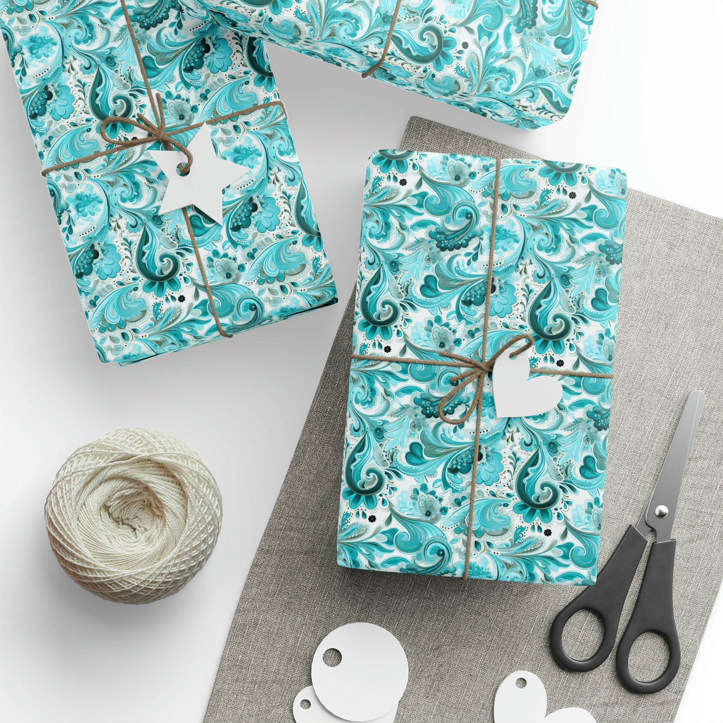 Robins Egg Blue Paisley Print Gift Wrap, Something Blue Gift Box, Wedding, Bridal Shower Wrapping Paper