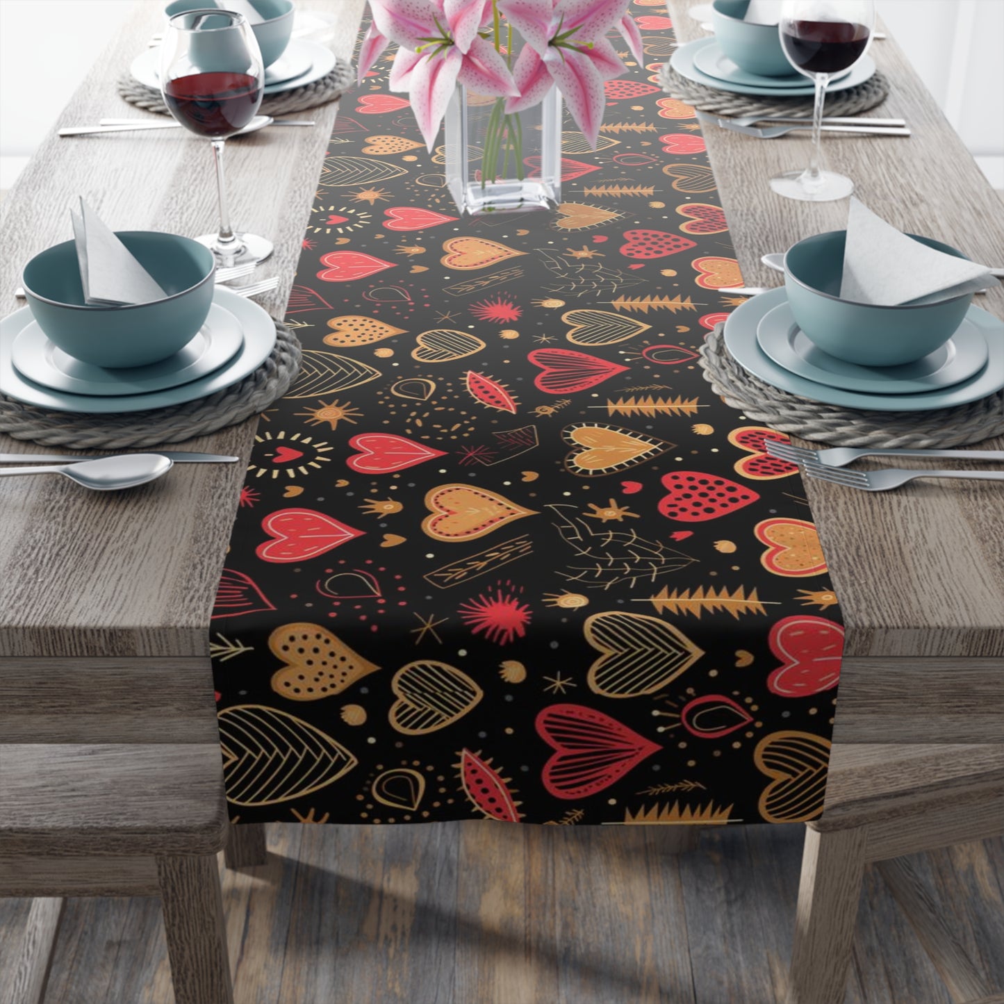 Valentines Day Heart Pattern Table Runner, Festive Valentines Day Table Decor