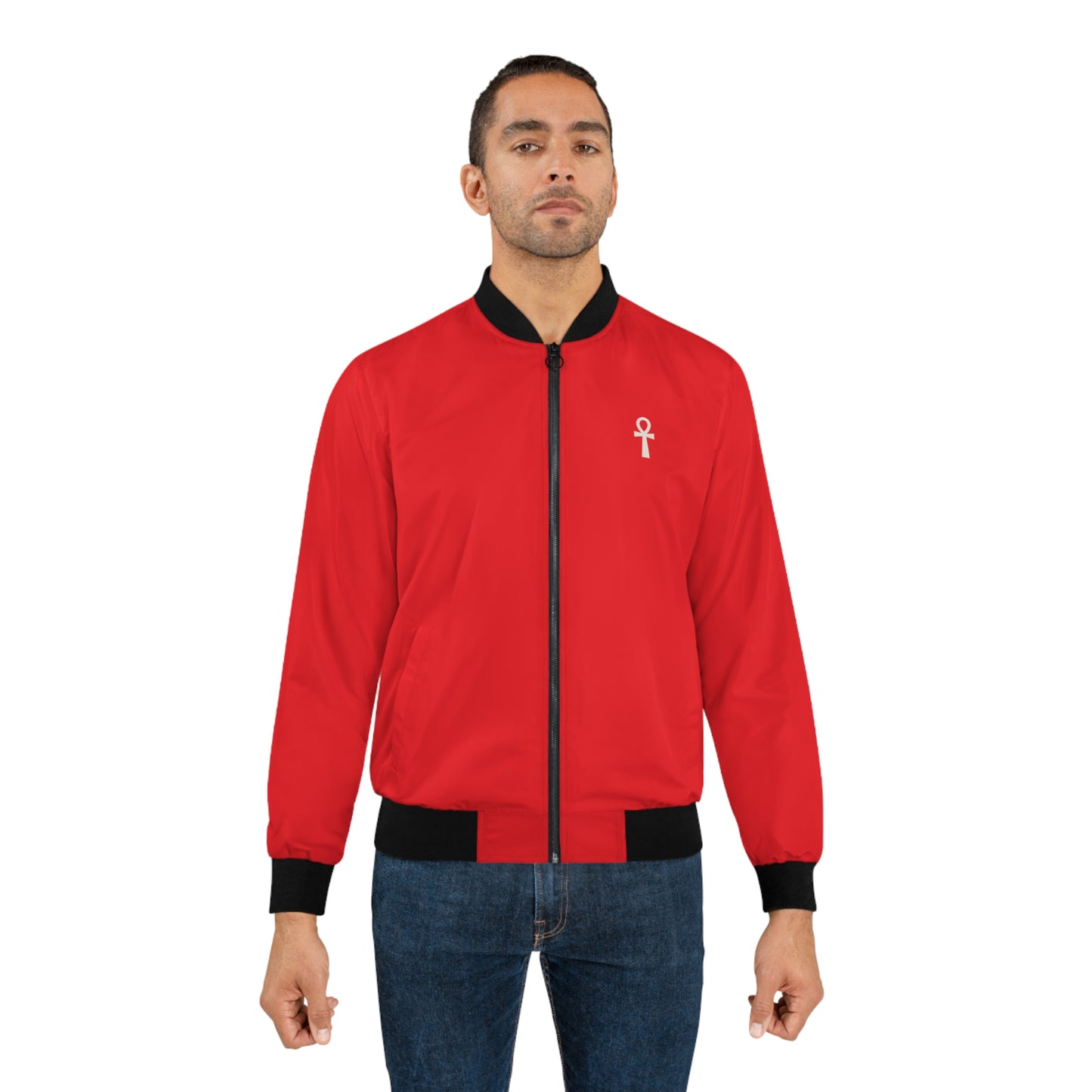 Red Black First (B1) Men's Lightweight Bomber Jacket With Ankh Symbol