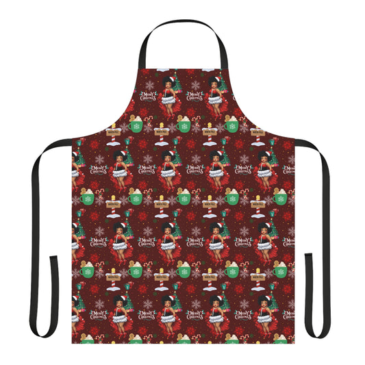 Black Mrs. Claus Christmas Festive Print Apron