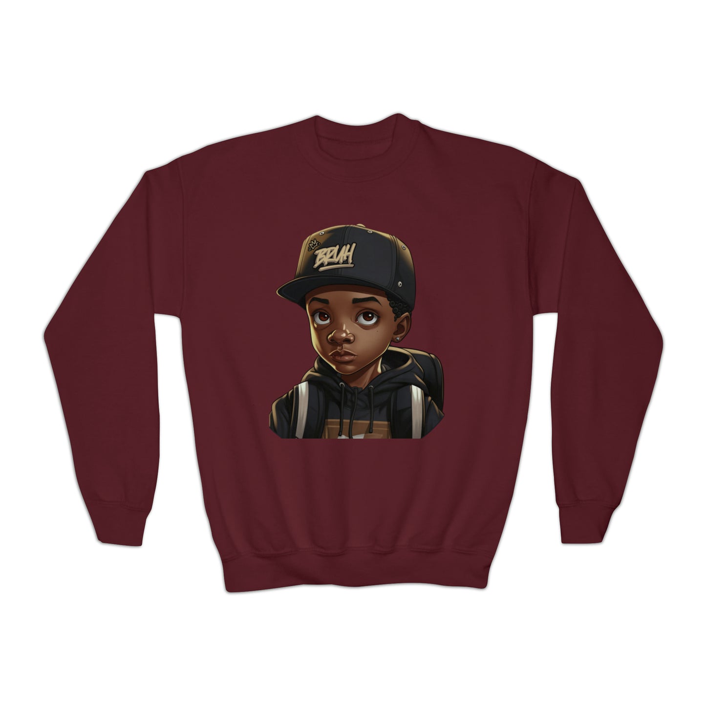 Cool Bruh Black Boy Icon Youth Crewneck Hoodie