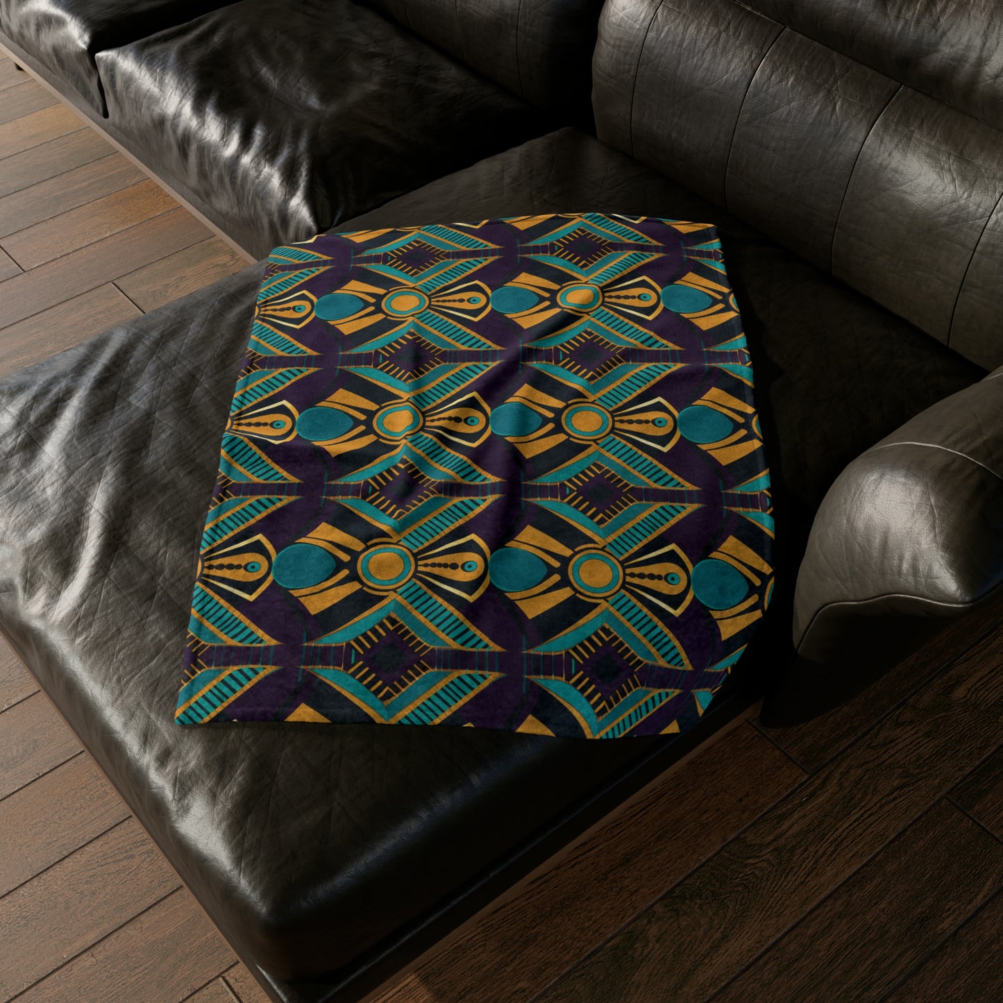 Safari African Print Throw Cover, Purple Amber Teal Blanket, Abstract Print Home Decor