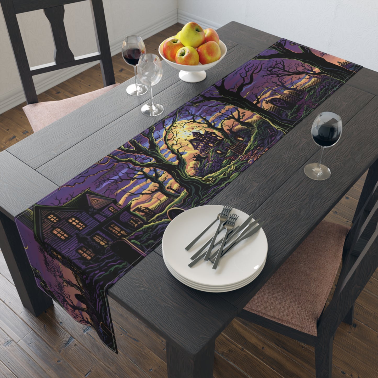 Halloween Table Runner, Haunted House & Graveyard Designs