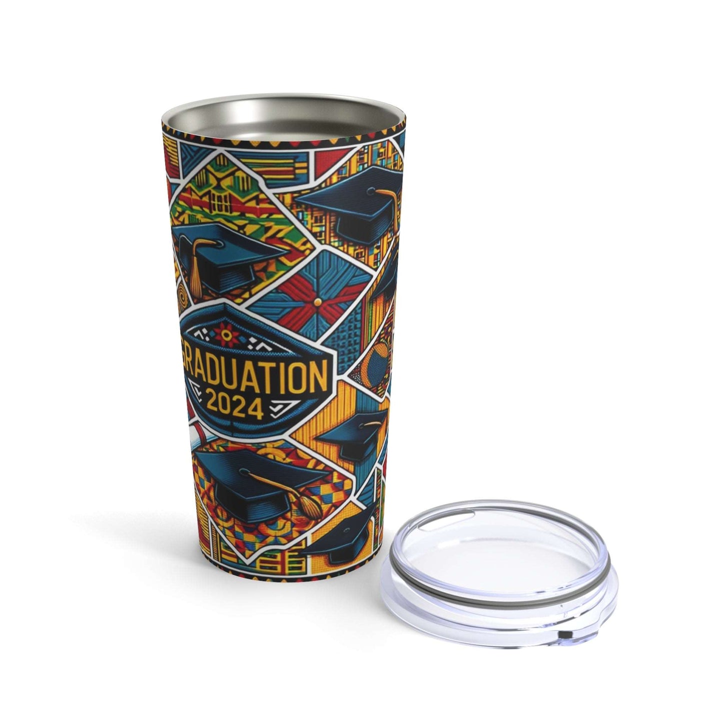 African Kente Cloth Print Class of 2024 20 Oz Tumbler, Tribal Print Senior Graduation Gift