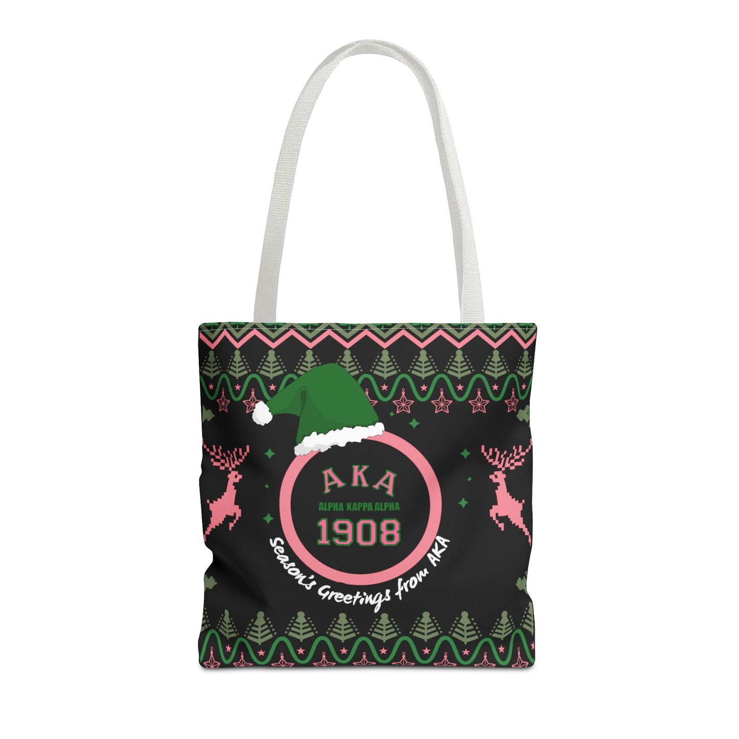 AKA Pink & Green Holiday Tote Bag, All-Over Print, Pretty Girls Gift Bag, Christmas Tote