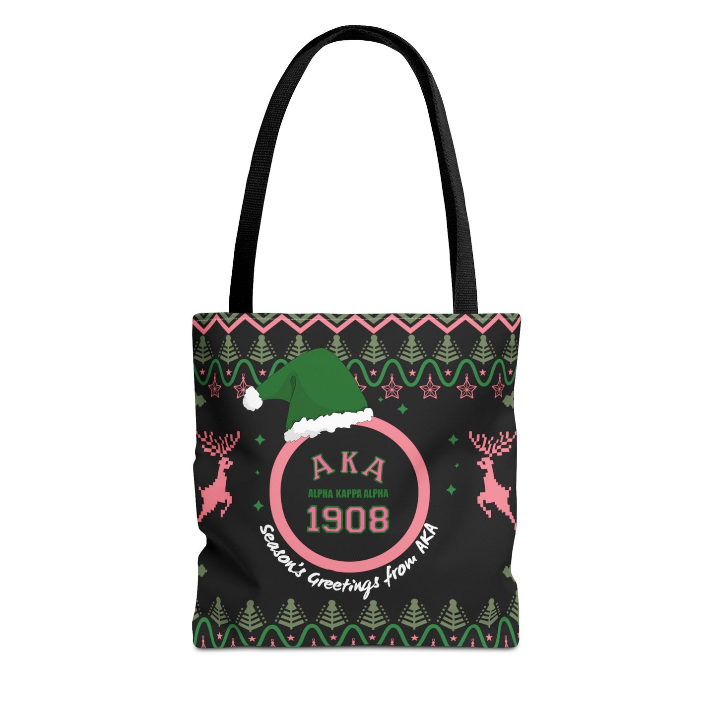 AKA Pink & Green Holiday Tote Bag, All-Over Print, Pretty Girls Gift Bag, Christmas Tote