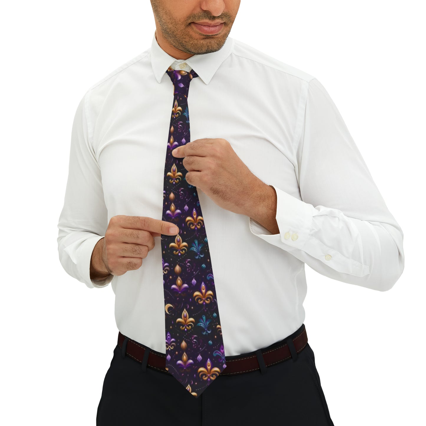 Mardi Gras Themed Men's Tie, Folklore Carnival Core Art Mens Business Wear Fashion