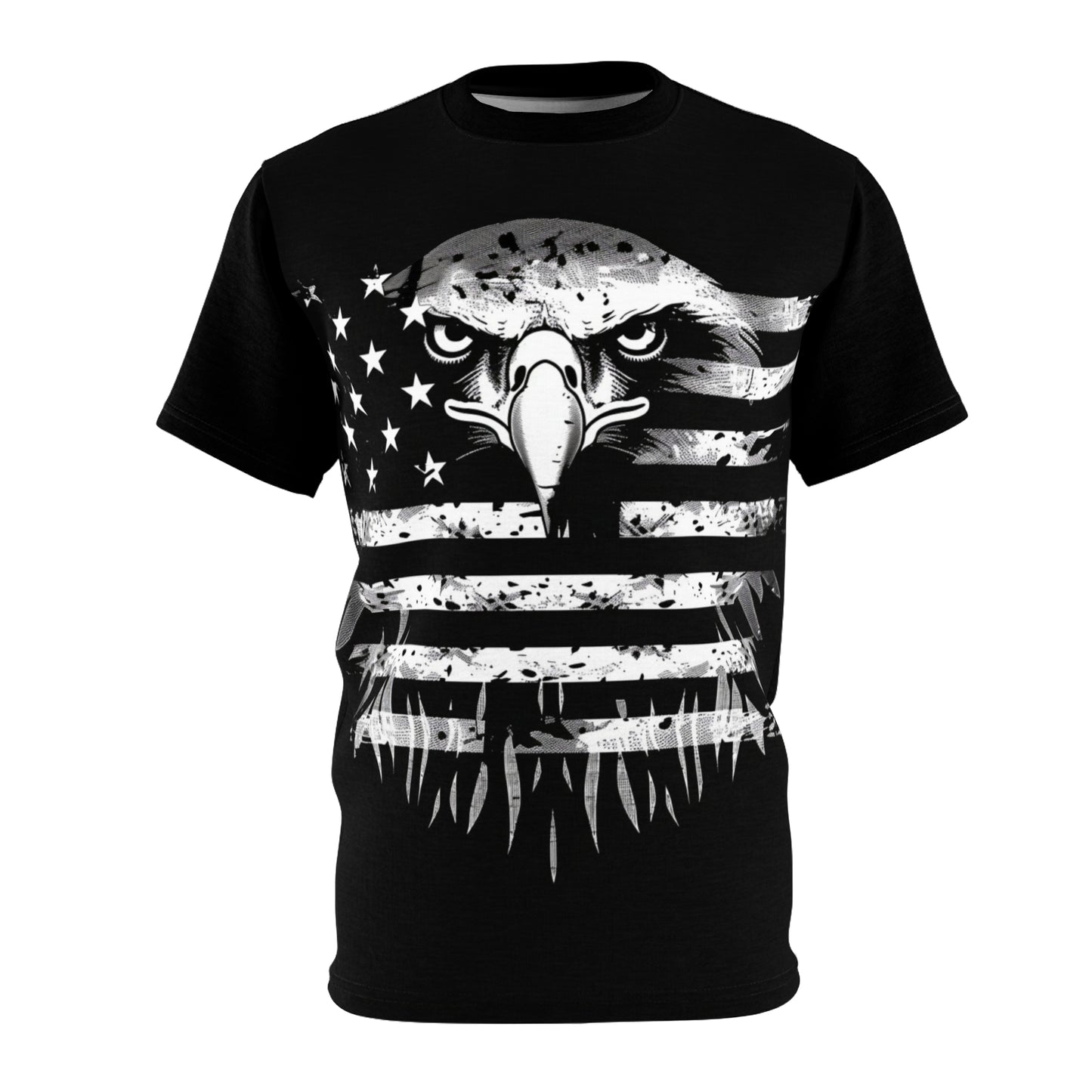 Black & White American Eagle Flag Men's Cut & Sew Tee, Patriotic T-Shirt