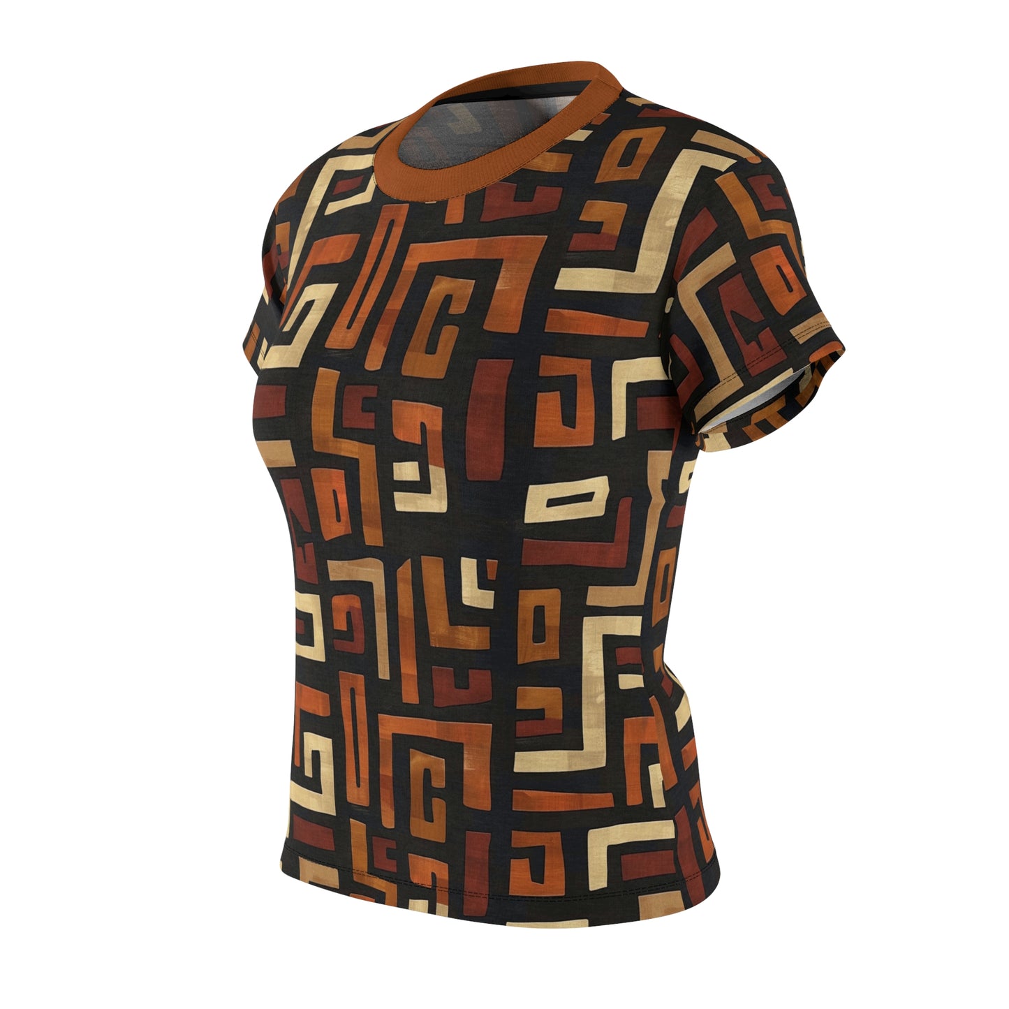 Brown Earth Tone African Print Women's T-Shirt, Afrocentric Women's T-Shirt