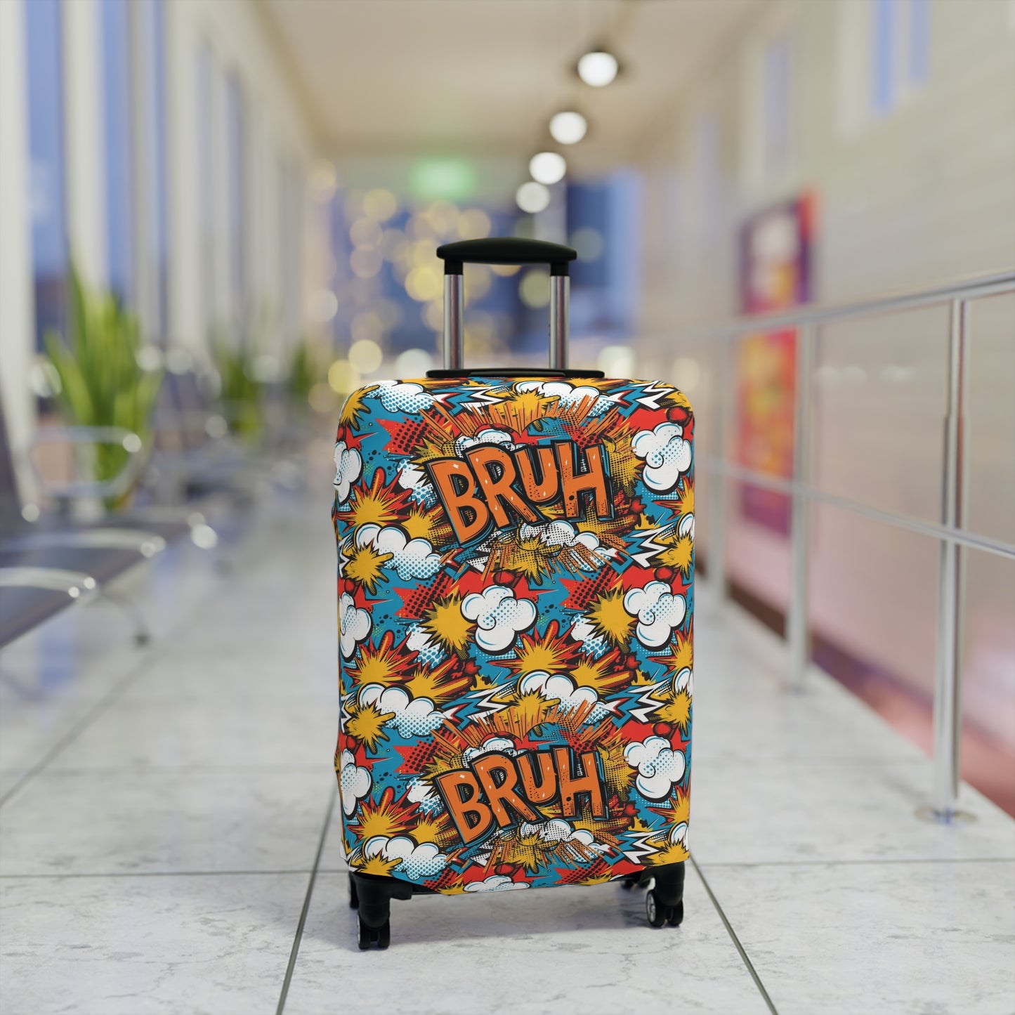 Comic Book Explosion "Bruh Moment" Luggage Cover, Pop Art Style Suitcase Protector