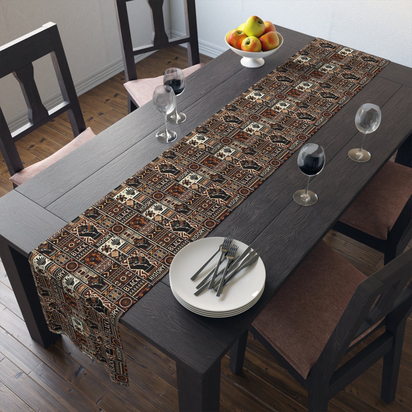 Black History Pattern Table Runner, African American Heritage Table Cloth