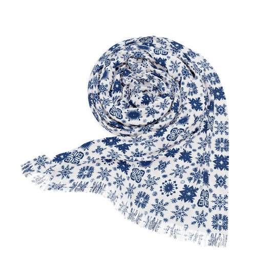 Blue & White African MudCloth Christmas Snowflake Print Lightweight Scarf